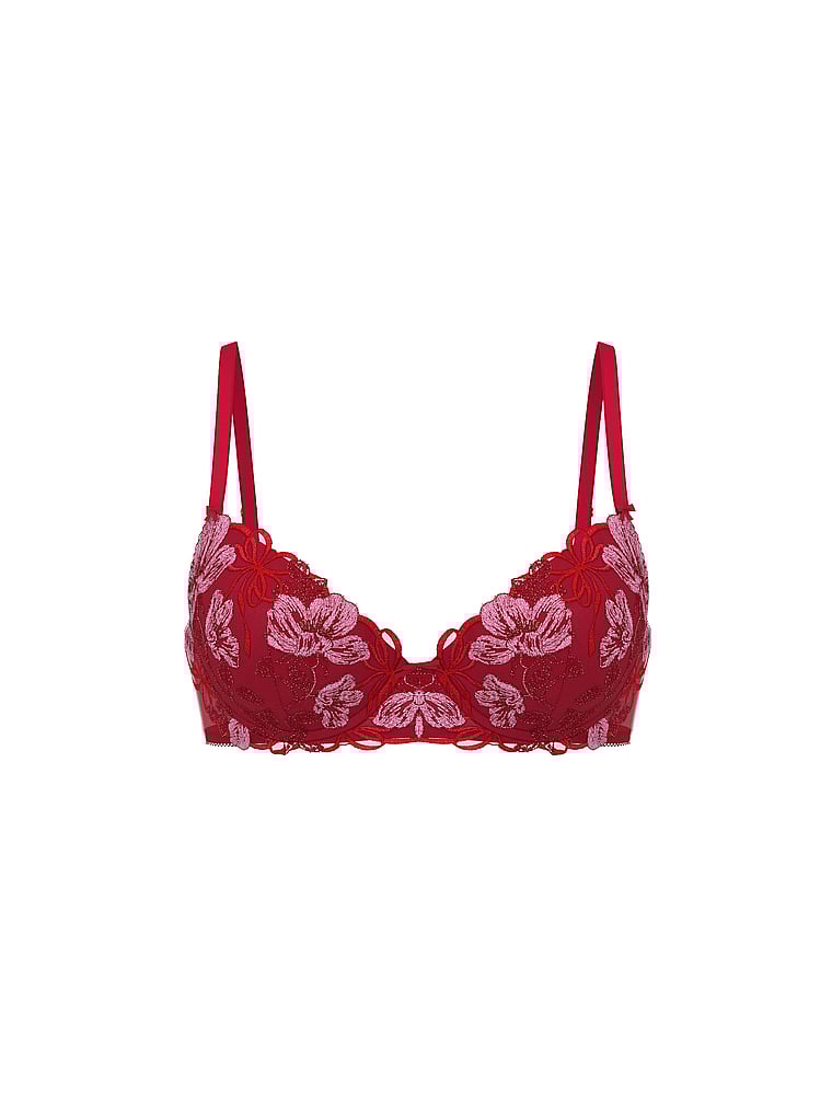 Victoria's Secret, Dream Angels Beautiful Bows Embroidery Lightly Lined Demi Bra, Beautiful Bows Red, offModelFront, 4 of 4