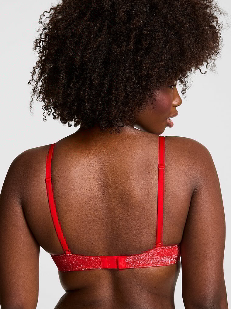 PINK Wear Everywhere Wear Everywhere Push-Up Wireless Bra, Bright Vermillion, onModelBack, 2 of 3 Fanta is 5'11" or 180cm and wears 34D or Medium