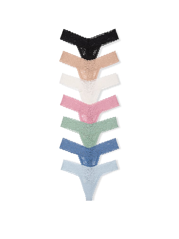 Victoria's Secret, Victoria's Secret 7-Pack Lacie Thong Panties, Multi, offModelFront, 1 of 2