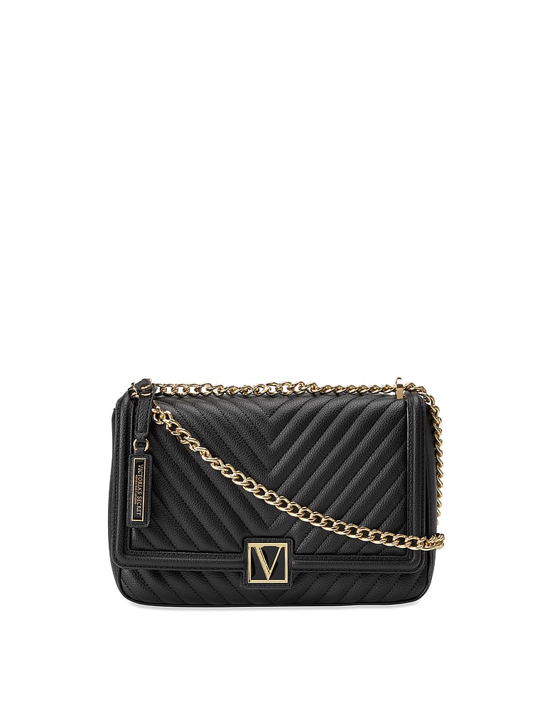 Victoria's Secret v quilted shoulder bag new black logo with mini mirror