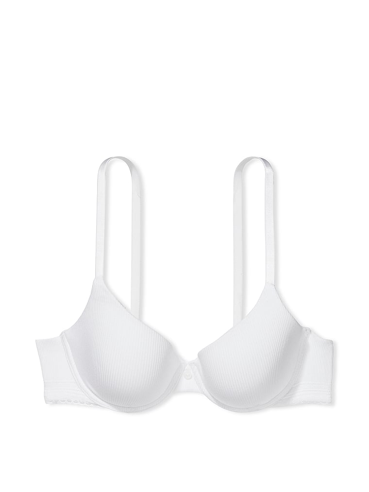 Victoria's Secret, The T-shirt Lightly-Lined Ribbed Cotton Demi Bra, offModelFront, 3 of 4