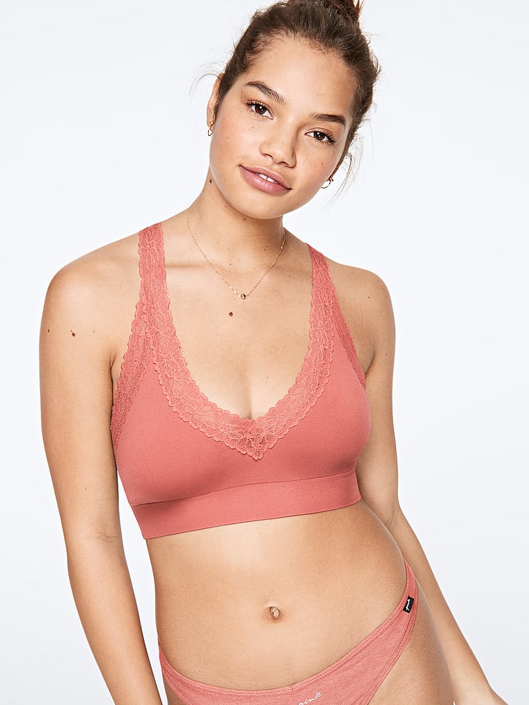 seamless lace trim plunge bralette