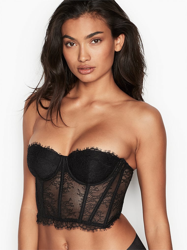 black lace strapless bustier