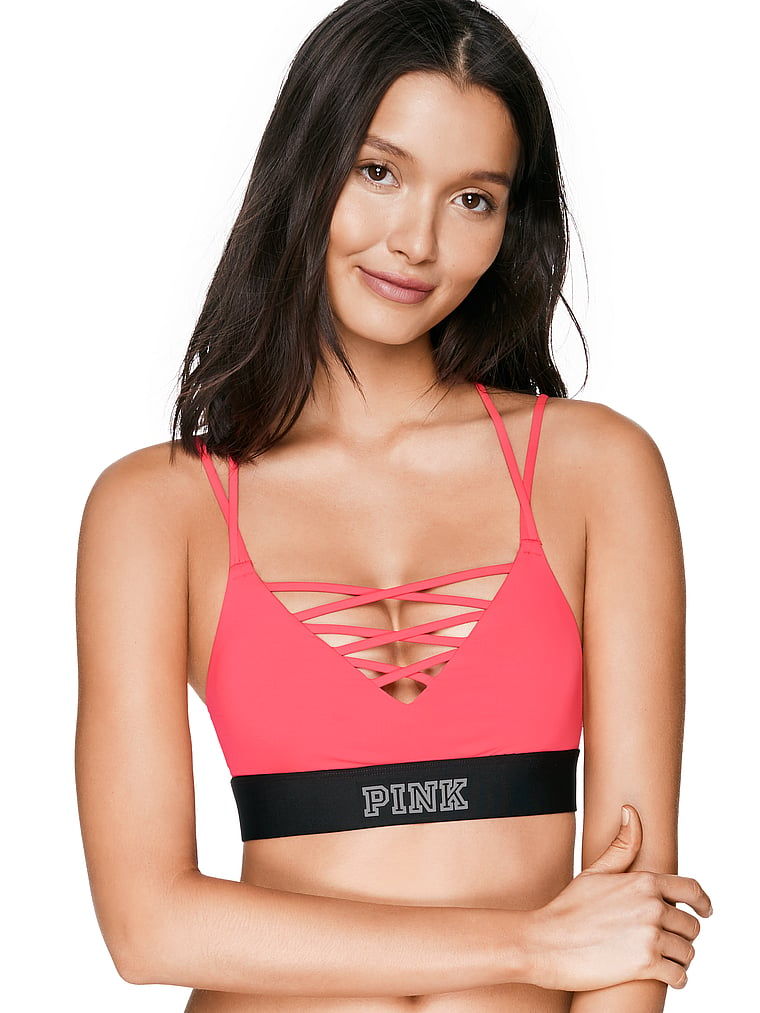 pink strappy sports bra