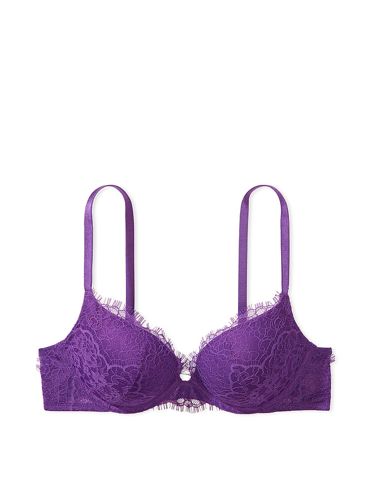 Pink Victoria's Secret Underwire Padded Date Push Up Bra Size 34 D Purple  Floral 