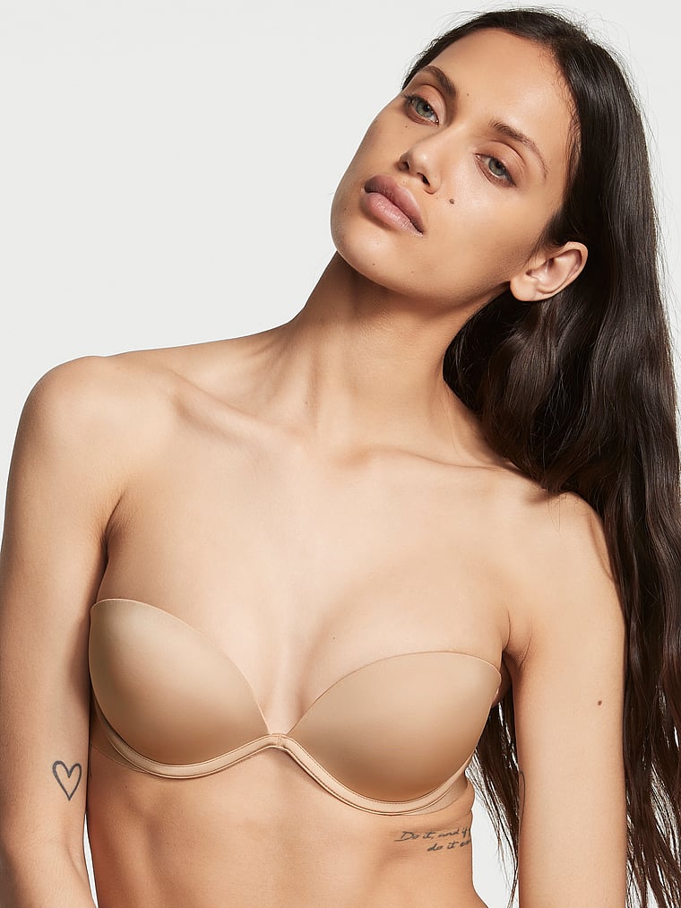 Victoria's Secret, Victoria's Secret Bare Every-Way Strapless Bra, Praline, onModelFront, 1 of 4 Dalianah is 5'11" and wears 34B or Small