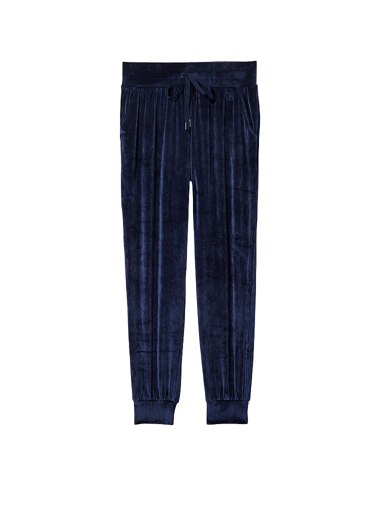 Velour Ribbed High-Rise Jogger Pants