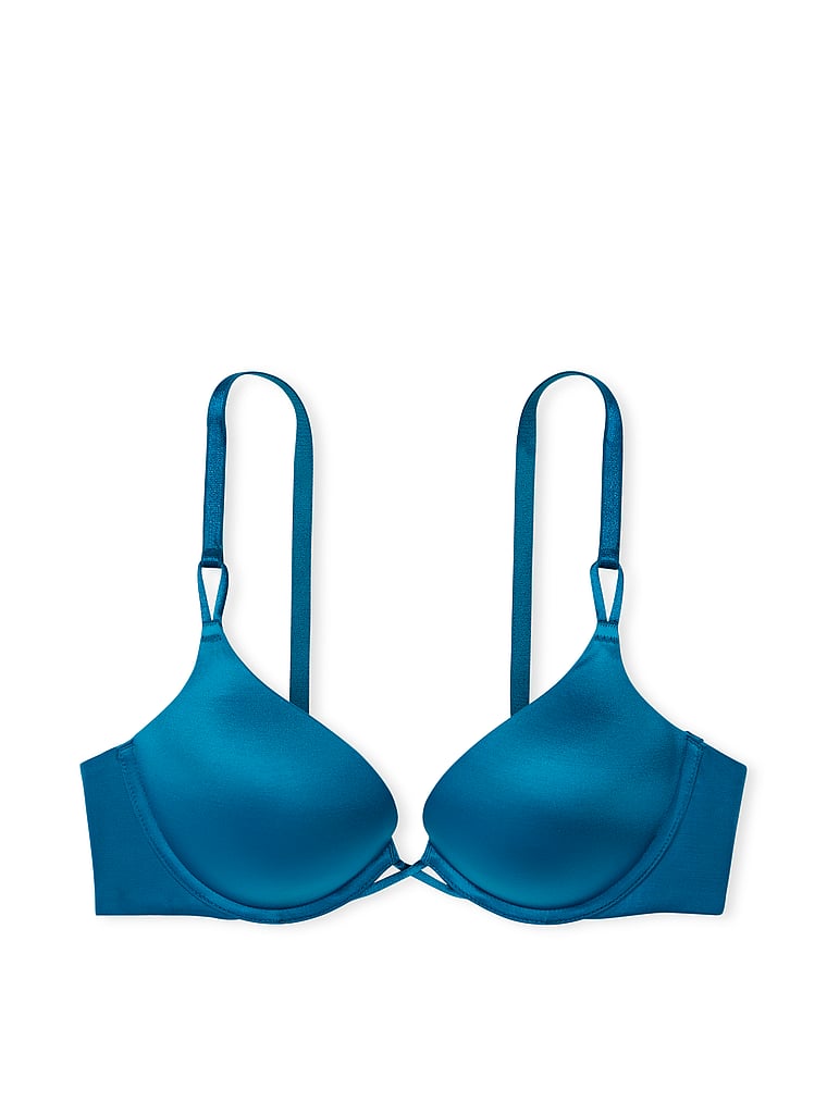 Victoria Secret Bombshell Add-2-Cups Shine Strap Push Up Lace Blue Bra 36C  NEW