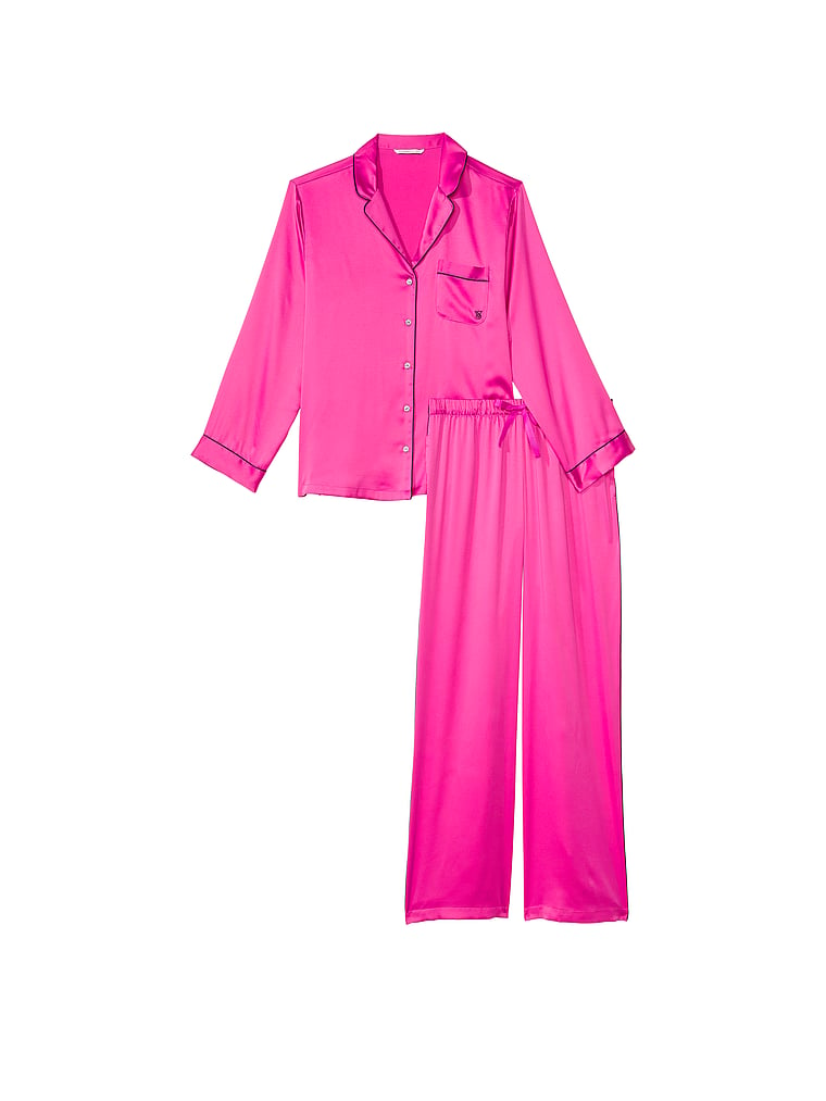 Victoria's Secret Satin Long Pajama Set Pink Stripes