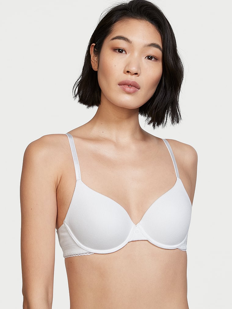 Victoria's Secret, The T-shirt Lightly-Lined Ribbed Cotton Demi Bra, onModelFront, 1 of 4