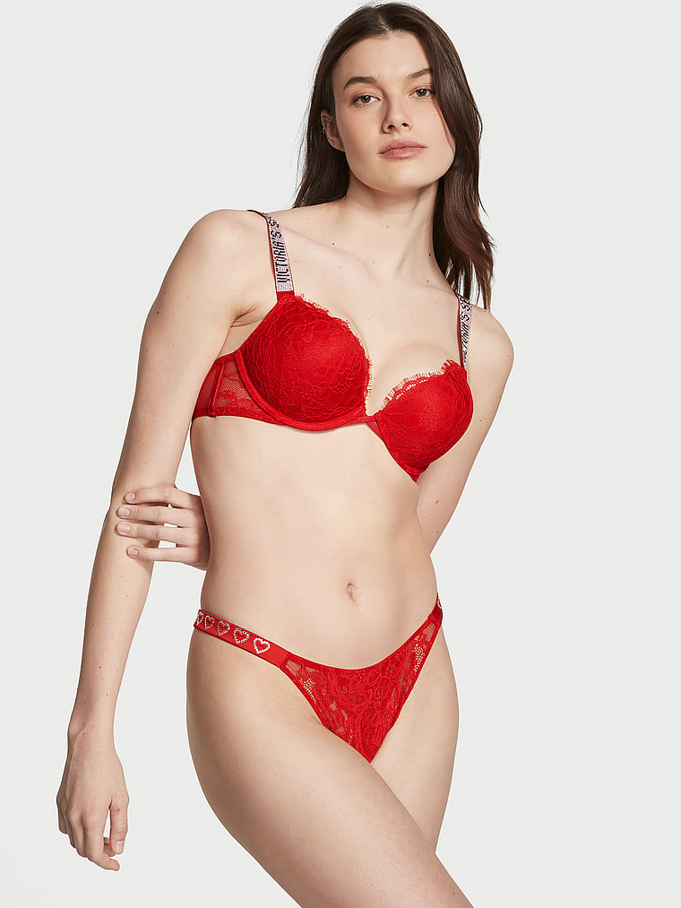 Buy Victoria's Secret Bombshell Push Up Bra, Add 2 Cup Sizes, Rhinestone  Straps (32A-38D), Lipstick Red, 34D at