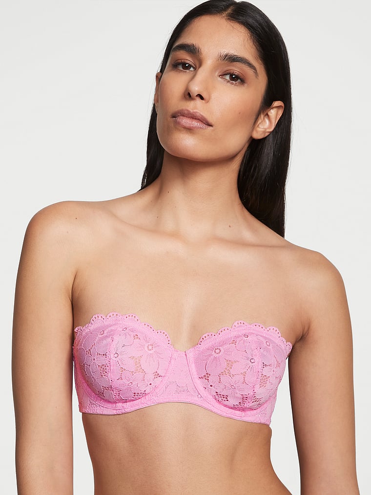 Hot Pink Delicate Lace Strapless Bra