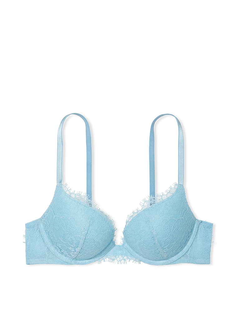 Victoria Secret Size 32D Bra Blue Underwired Push-Up Lace Floral Adjustable