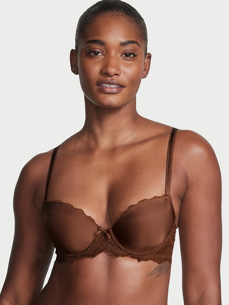 Shimmer Heart Embroidery Lightly Lined Demi Bra