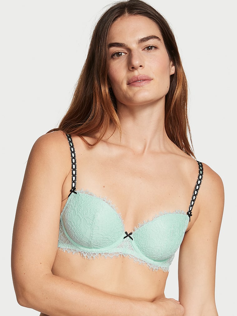 Our Sheer Instinct demi bra has seamless, lightly lined, contouring cups.  Airy, sheer, stretch gossamer ribbon over plush straps and at…