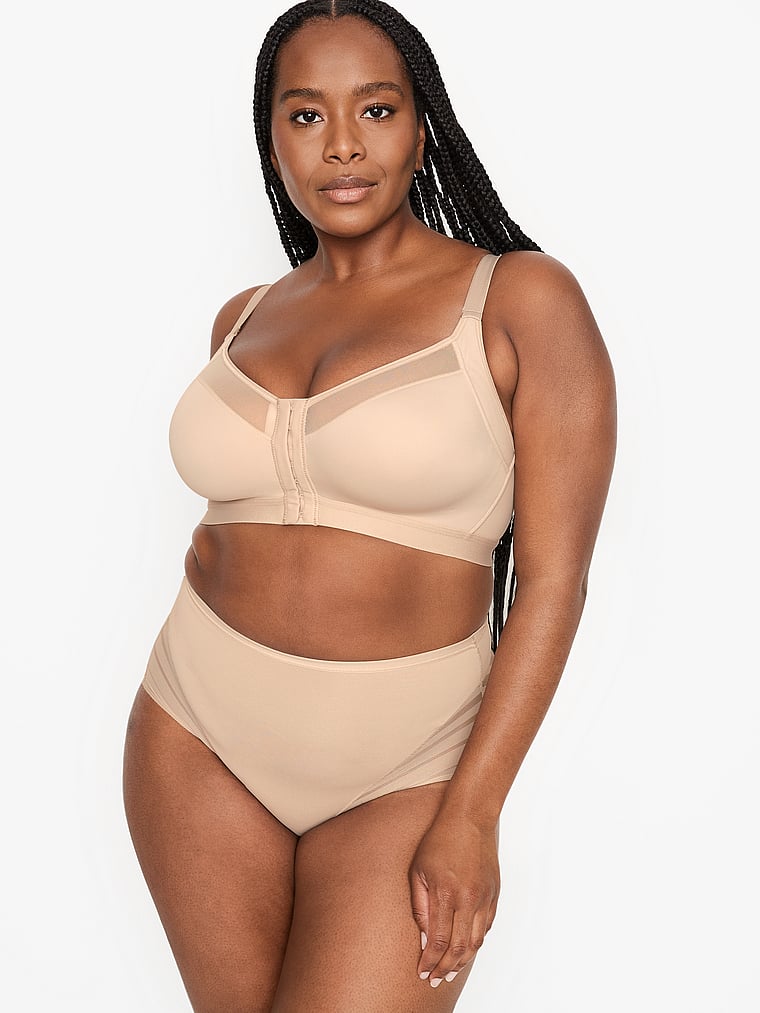 Double layered moulded bra with supportive cross bands