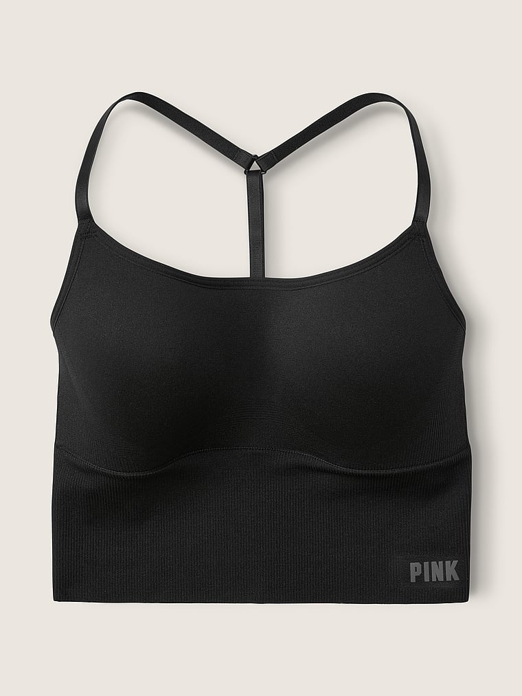 Buy VS Pink Victoria's Secret Pink Ultimate Unlined Strappy Back Sports Bra  Black (Large) at