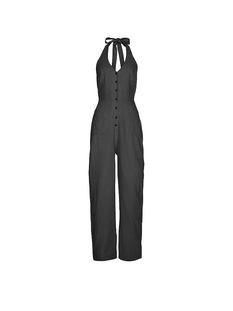 Black Button Down Jumpsuit with Pockets