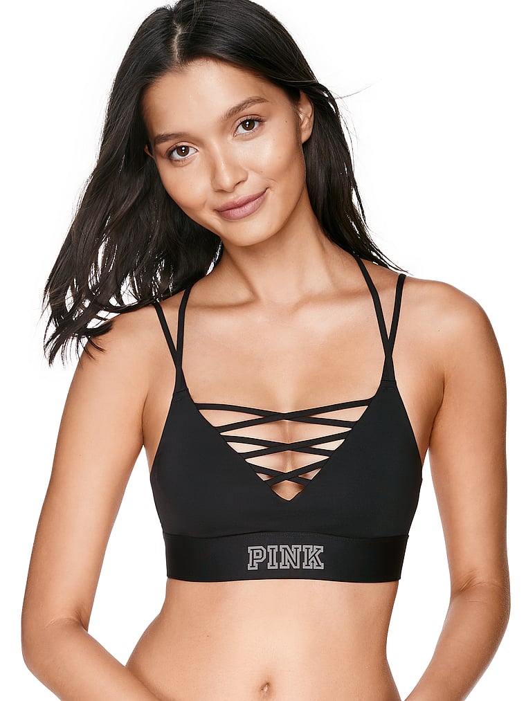 pink strappy sports bra