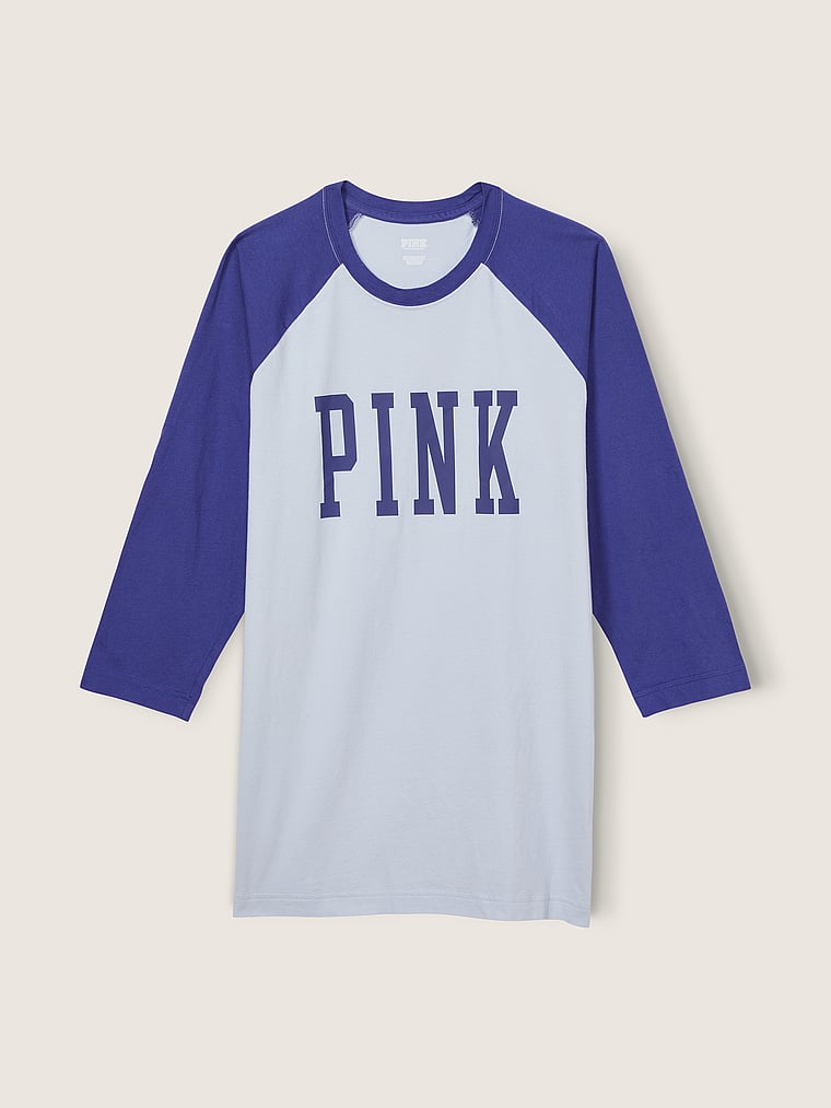 pink and blue baseball tee