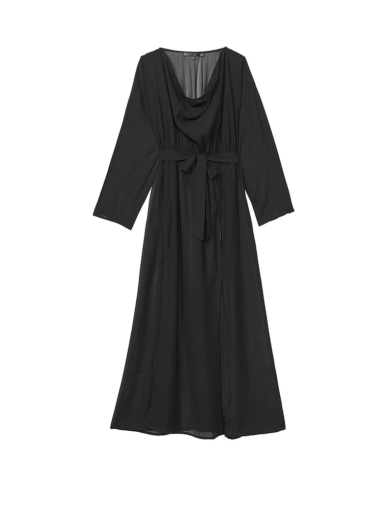 black long sleeve v neck dress