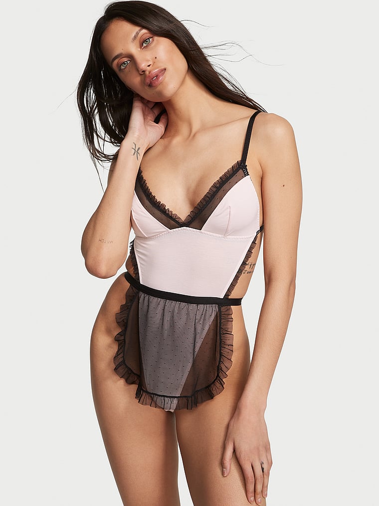 Buy Victoria's Secret Lace Cut Out Apron Bodysuit from the