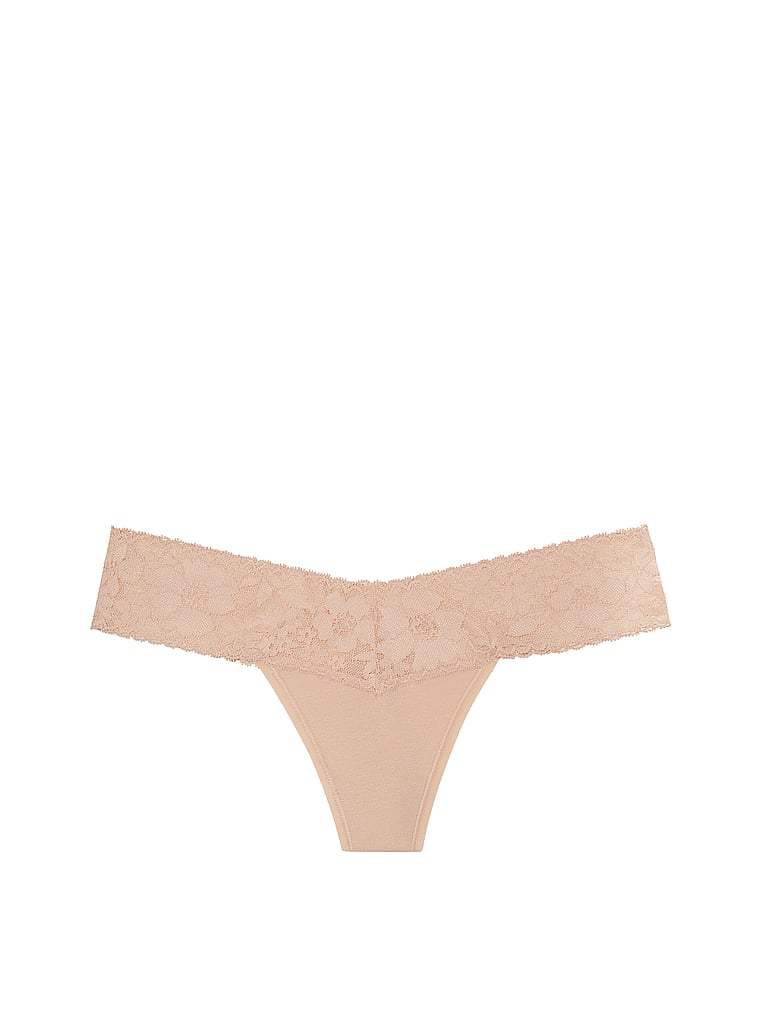 VictoriasSecret Stretch Cotton Lace-waist Thong Panty - 11150611-0UNH