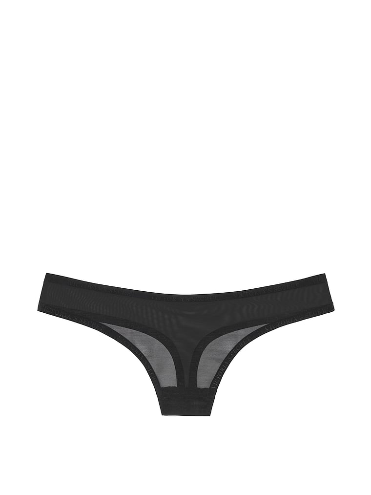 VictoriasSecret Sheer Luxe Logo Mesh Thong Panty. 1