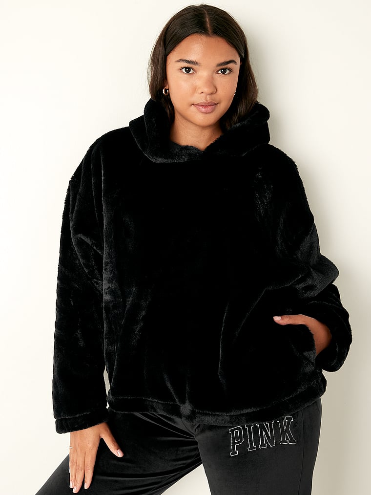 Faux fur best sale hoodie sweatshirt