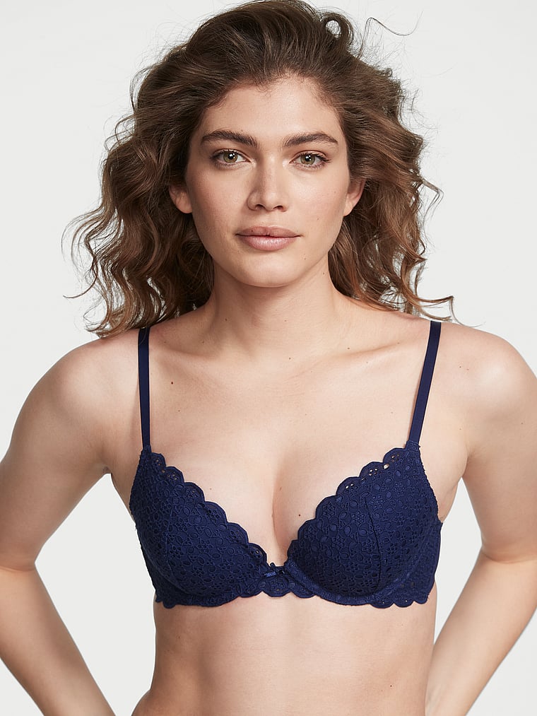Eyelet Cut Out Lace Super Push Up Bra