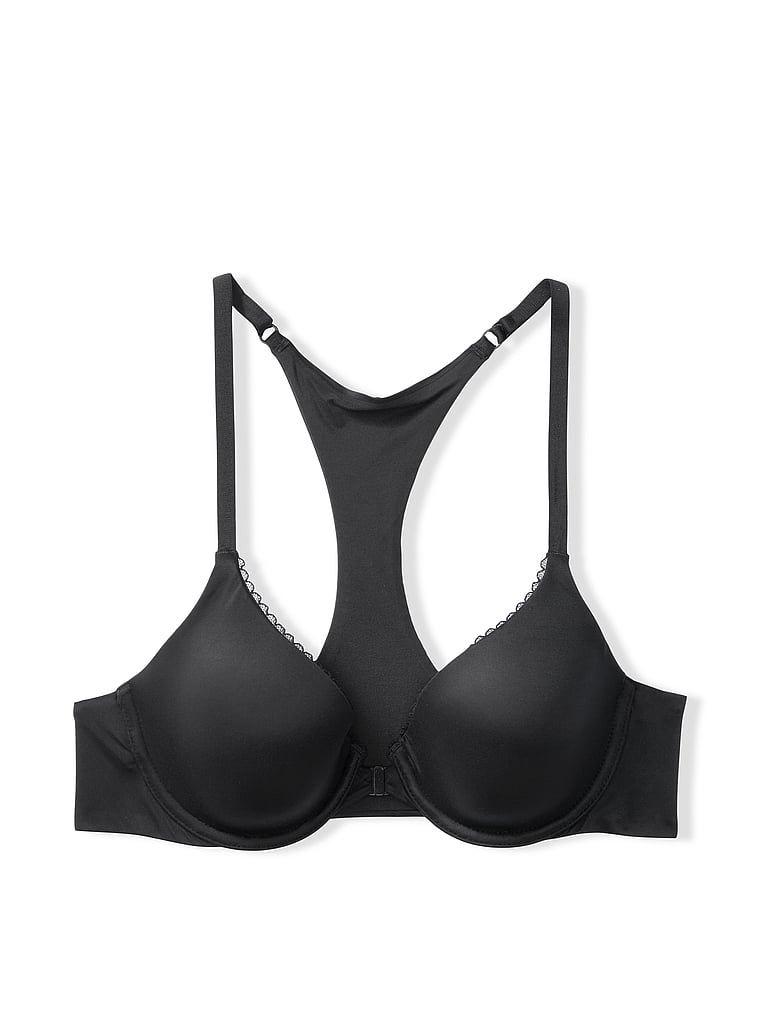 Racerback Front Closure Push Up T-Back Padded Lace Bra