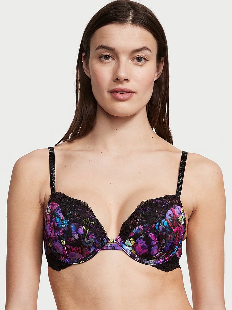 Victoria's Secret Shine Strap Push Up Bra, Adds One Cup Size, Padded,  Plunge Neckline, Lace, Bras for Women, Very Sexy Collection, Navy (34DDD)  at  Women's Clothing store