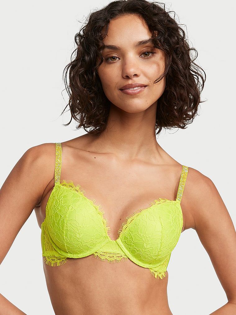 VICTORIA'S SECRET BRA 34D Yellow Green Lace Perfect Shape Body by
