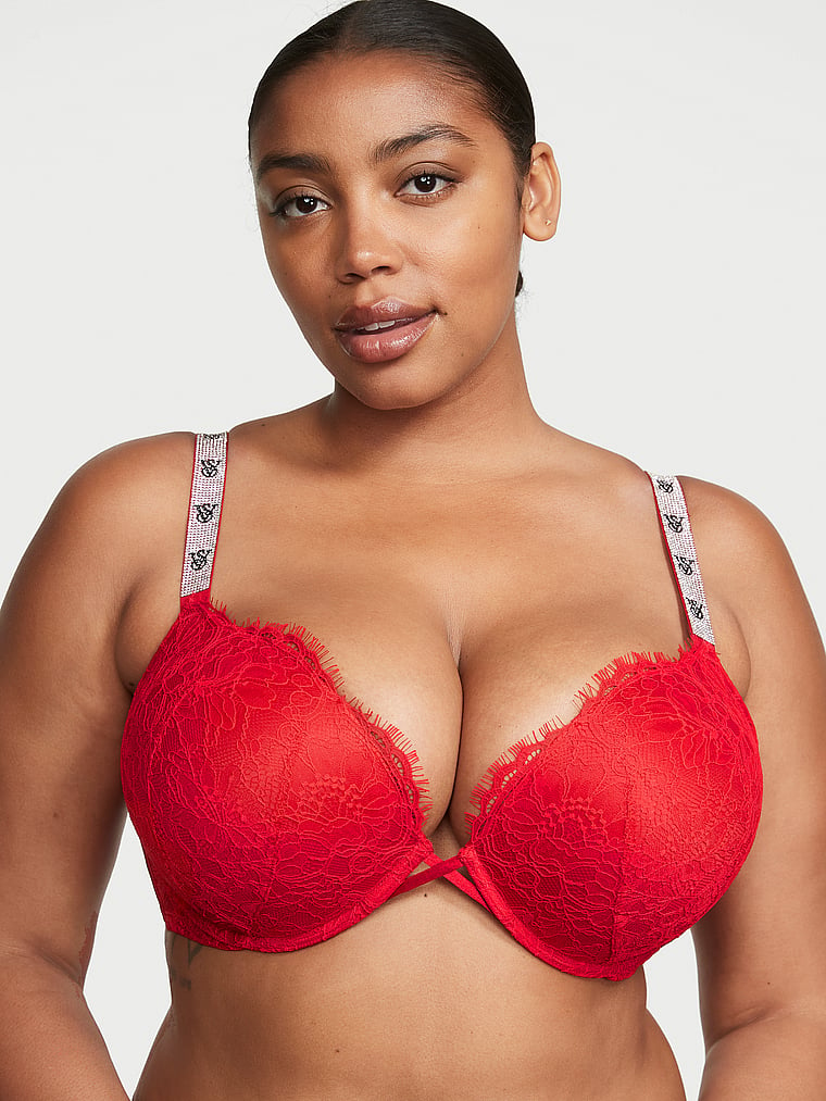 Victoria's Secret Very Sexy Push Up Bra Red Lace with Bow 32A