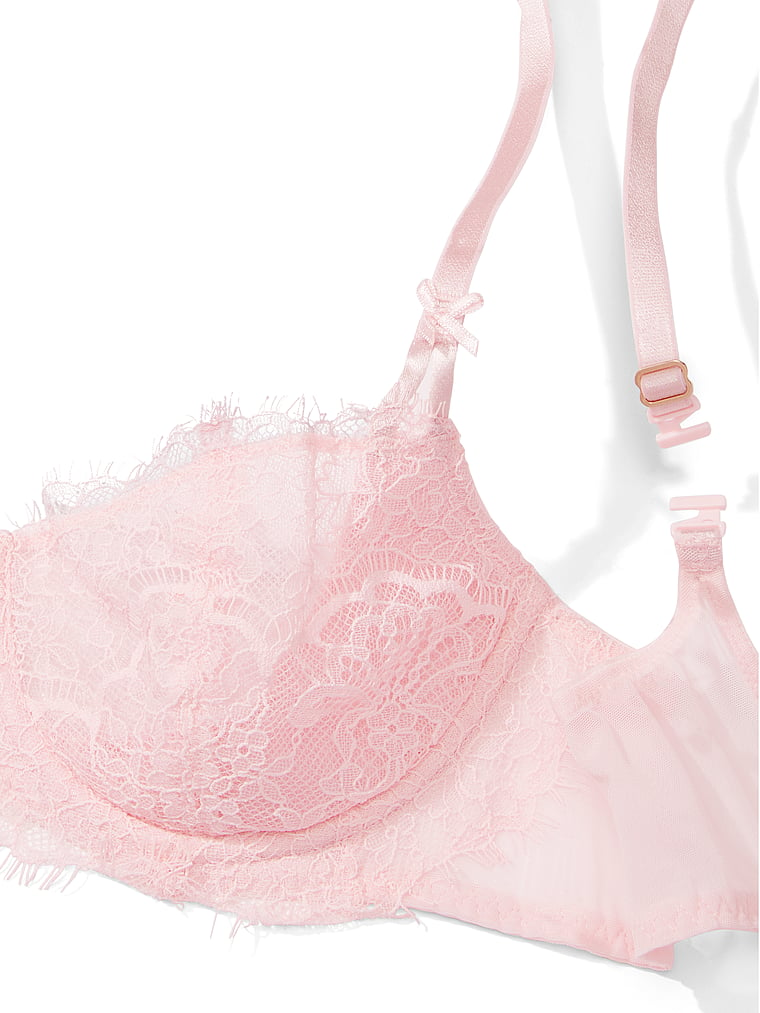 34D Blush Pink Lace Trim Bra Victorias Secret Angels NO UNDERWIRE