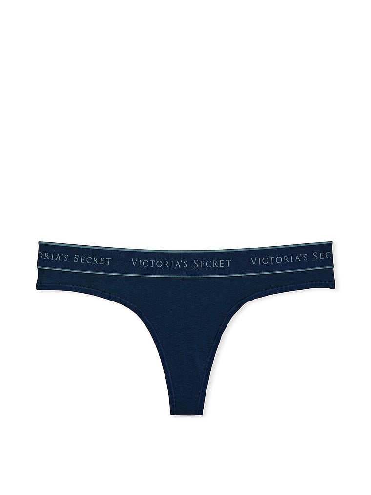 VICTORIA'S SECRET Lace Waist Cotton Thong Panty in Crown Blue MEDIUM New  w/Tags!