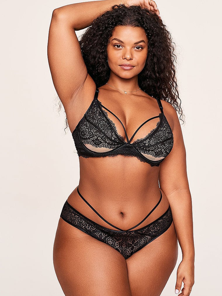 Victoria's Secret, Adore Me Jenni Plunge Bra, Jet Black, onModelSide, 3 of 4