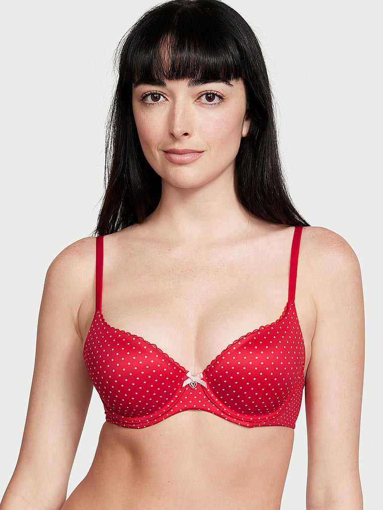 Victoria's Secret Body Lined Demi Bra 34D Lace Cups Polka Dots Red