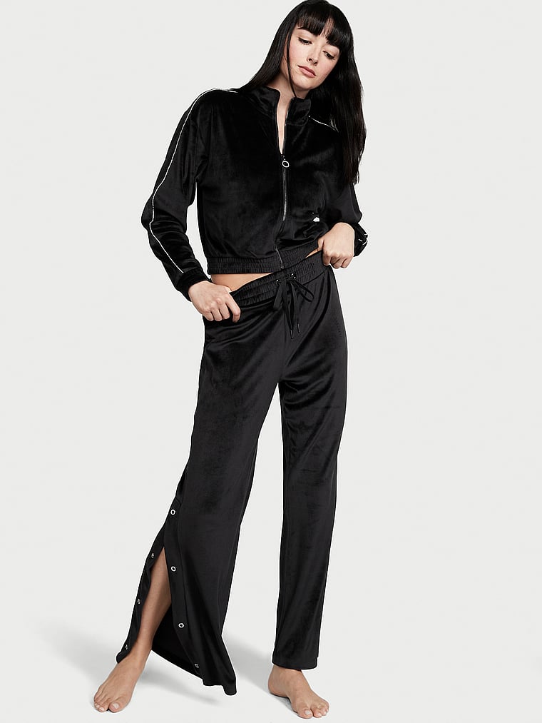 Victoria's Secret Sport Tracksuit Black Polyester Pants Jacket Set