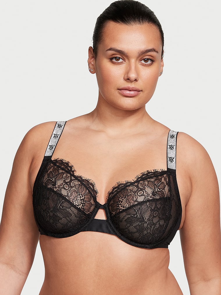 Victoria's Secret The Fabulous Full Cup Shine Strap Lace Bra Black at   Women's Clothing store