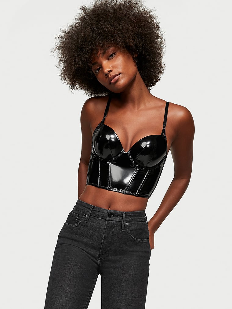 FAUX LEATHER PUSH UP BRA