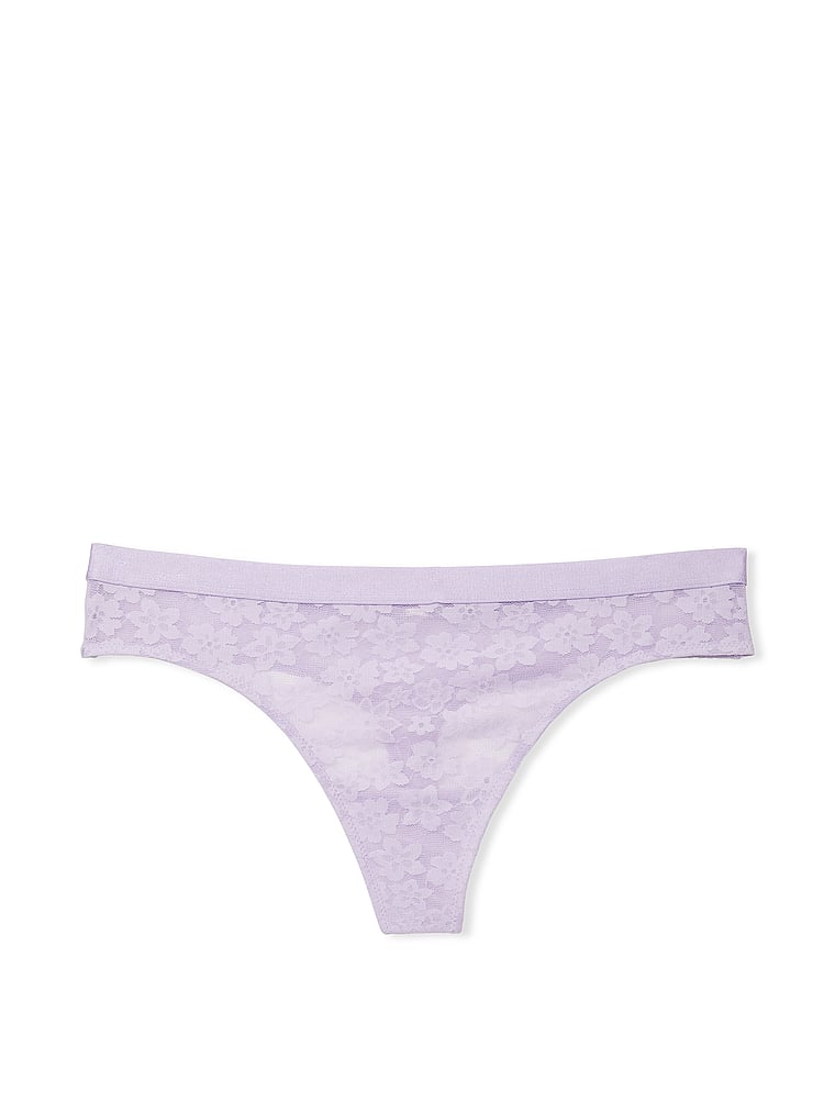 Victoria's Secret Glamour Collection Thong Panty Purple Lace Pink Large NWT