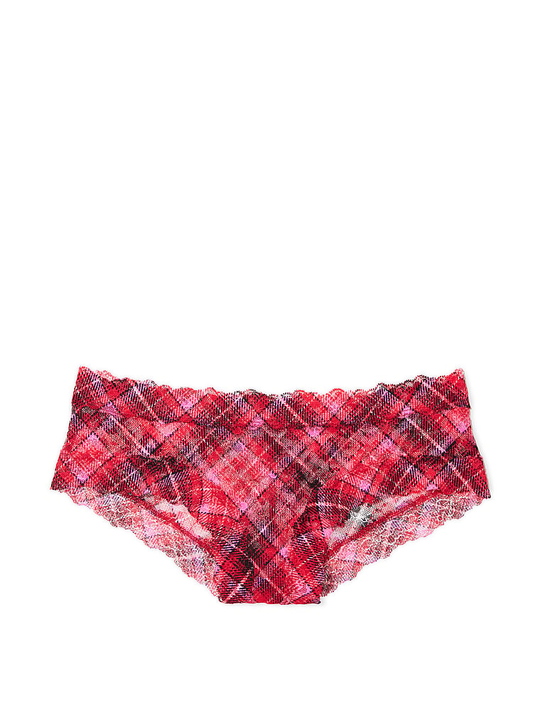 Victoria's Secret, The Lacie Lace Cheeky Panty, Lipstick Chic Plaid, offModelFront, 3 of 3