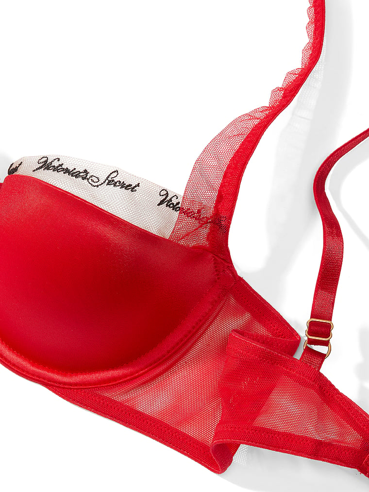 Victoria's Secret, Very Sexy Smooth Logo Embroidery Lightly Lined Balconette Bra, Lipstick, detail, 5 of 5
