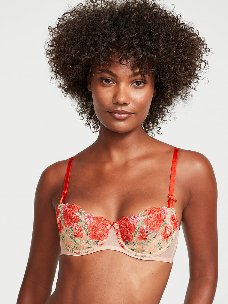 Unlined Embroidered Mesh Bra - Romantic navy floral