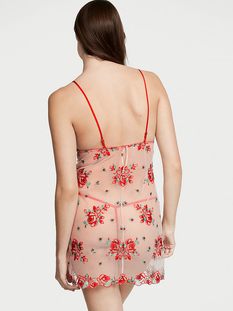 Victoria's Secret, Victoria's Secret new Floral Embroidery Sheer Mesh Slip, Evening Blush, onModelBack, 2 of 3 Mackenzie is 5'10" and wears Small
