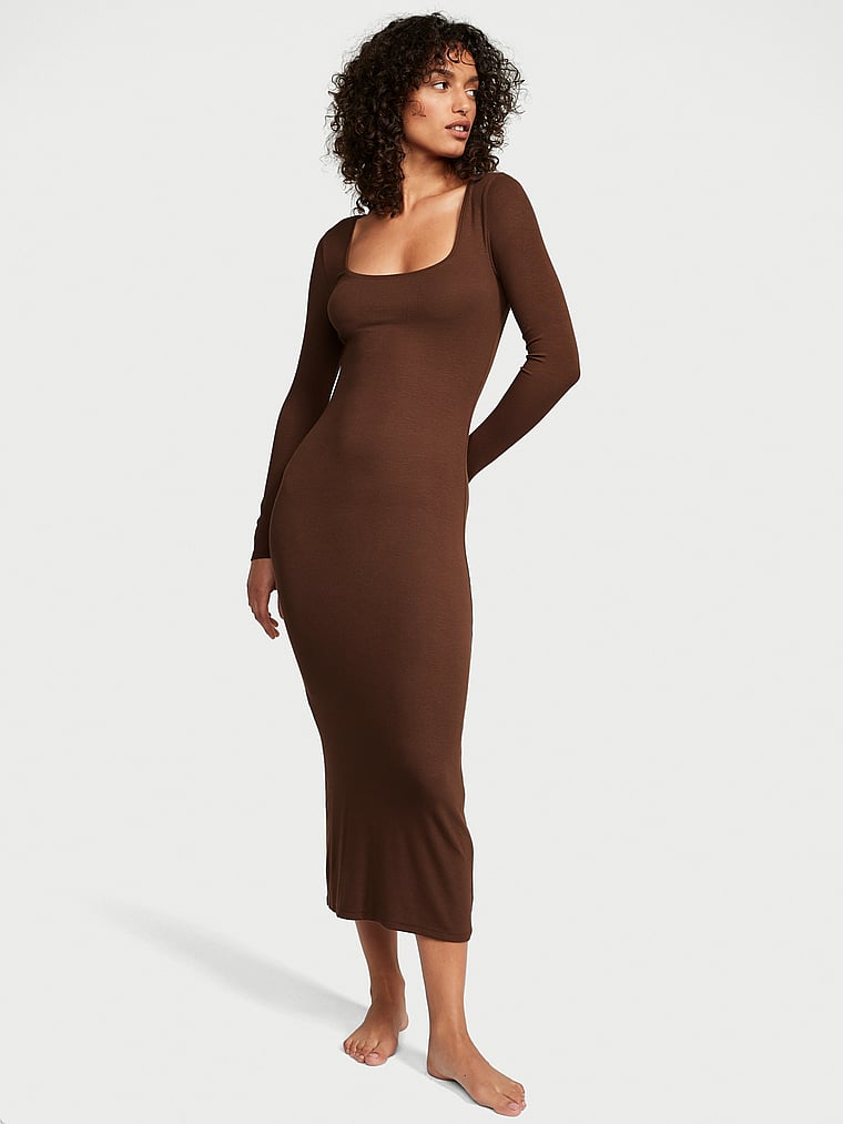 Ribbed Modal Long-Sleeve Slip Dress