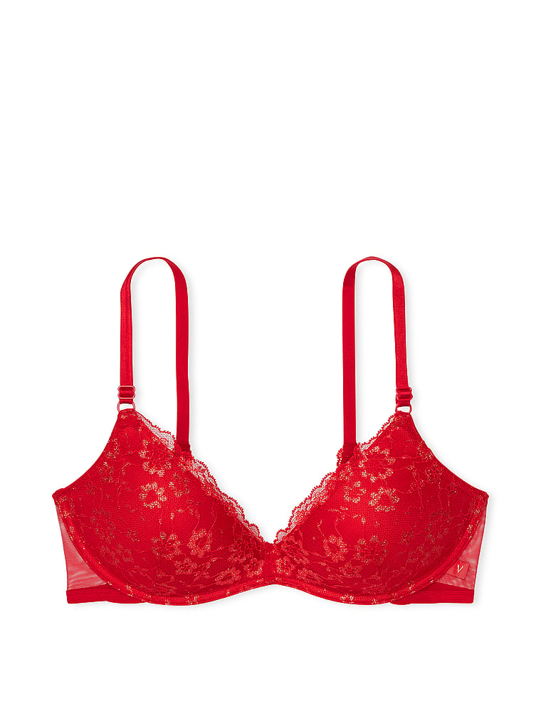 Victoria's Secret Very Sexy Push-up Bra Red Lace Front Close 32DD 