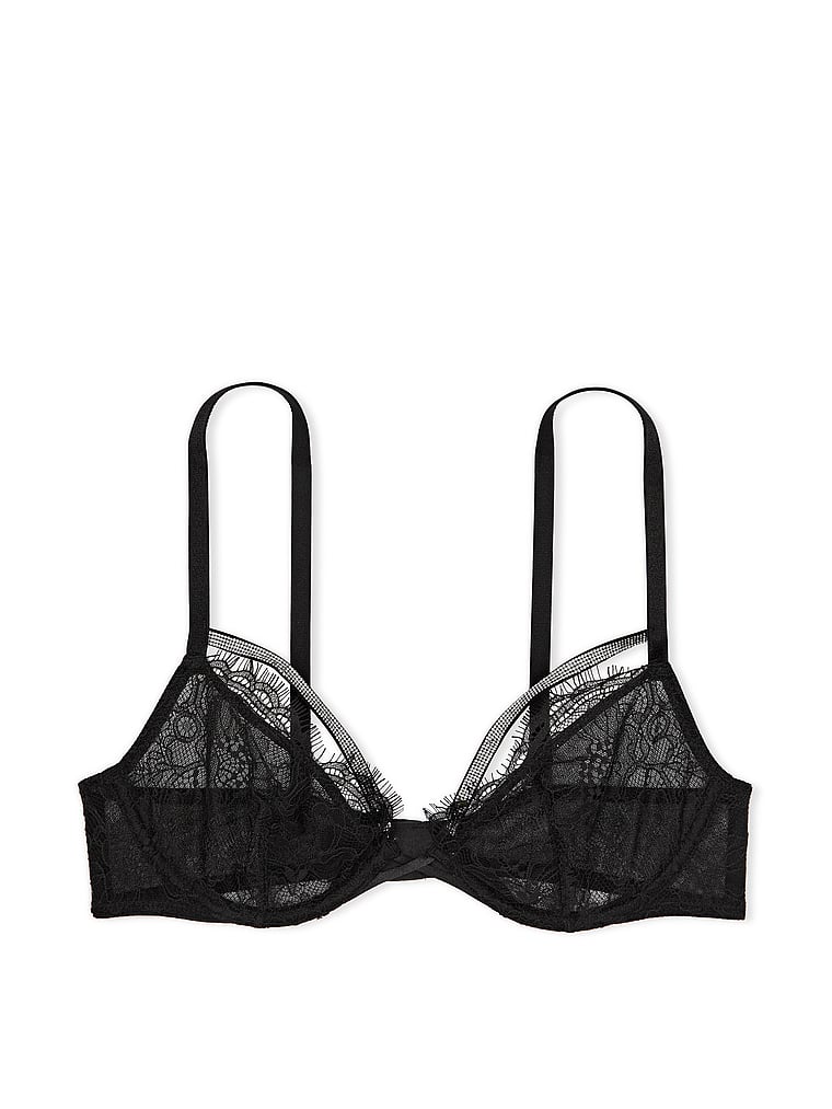 Unlined Floral Embroidery Low Cut Demi Bra