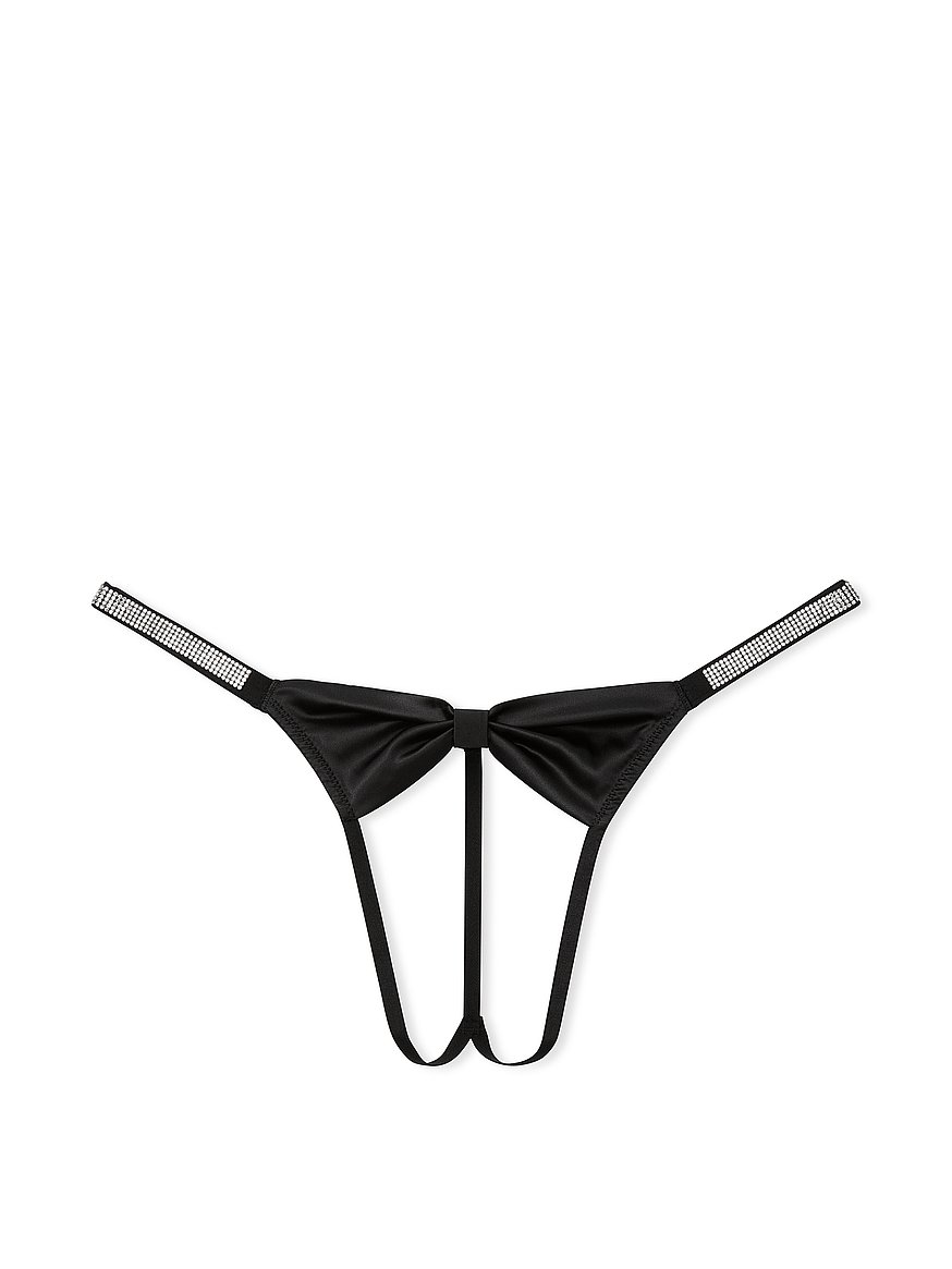 Buy Shine Bow Satin Crotchless V-String Panty - Order Panties